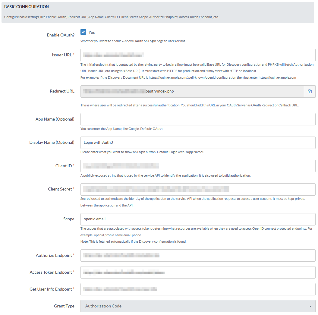 PHPKB Auth0 - Basic Configuration