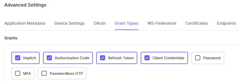 Advanced Settings - Grant Types