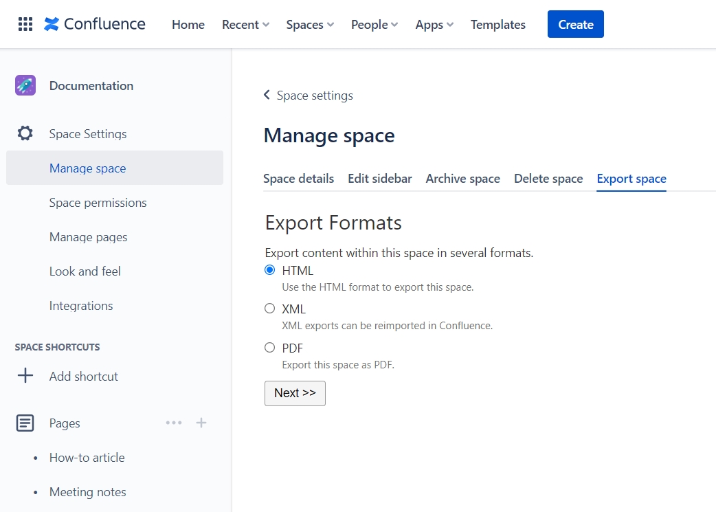 Confluence Export to HTML Format