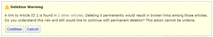 Delete Article Warning