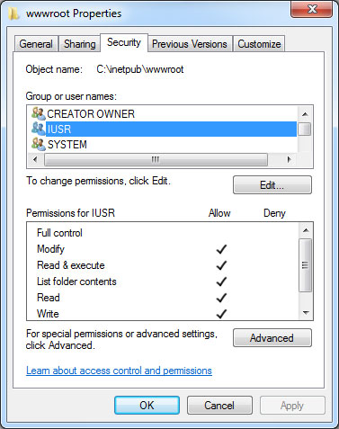 IUSR Folder Permissions