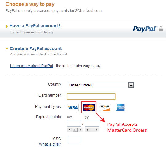 Pay Using MasterCard via PayPal